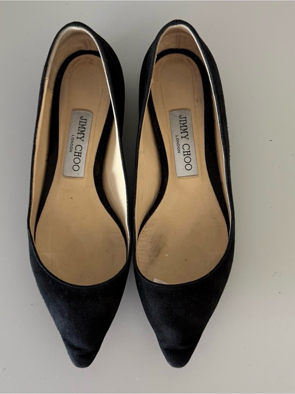 Jimmy Choo Black Pointed-Toe Suede Flats